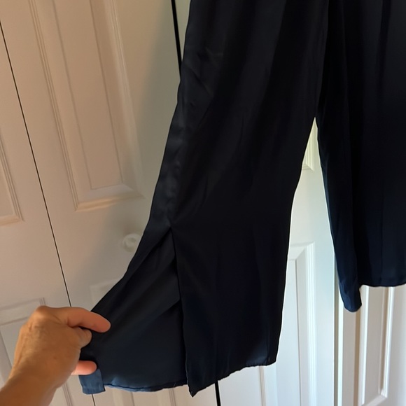Satin feel wide leg pants with slits at bottom of pant legs  great condition. - Picture 2 of 7